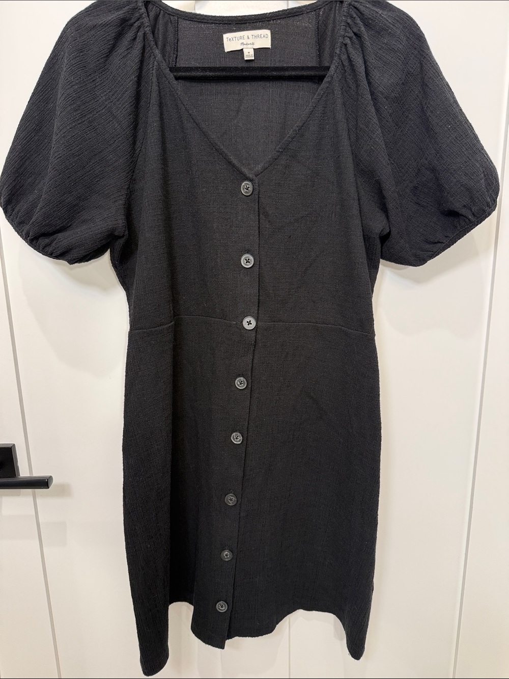 Madewell Black Mini Button-Front Puff Sleeve Dress